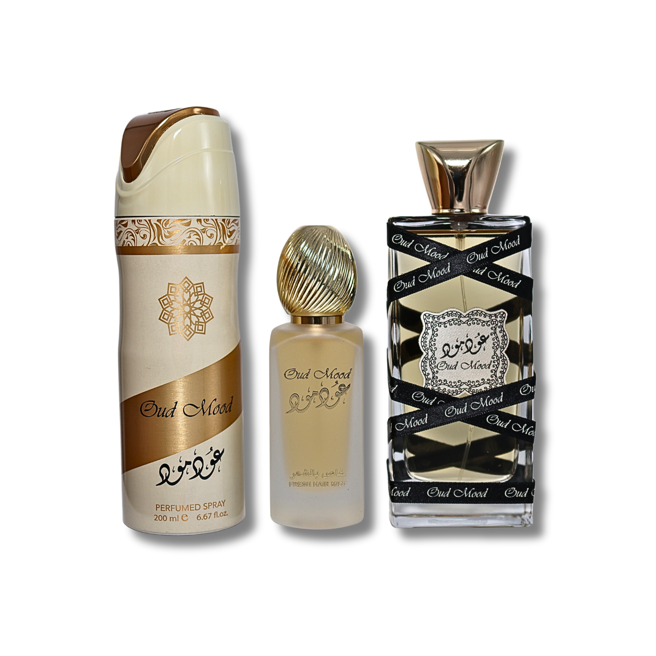 Lattafa Oud Mood Gift Set Eau De Parrfum 3.4FL.OZ, Deoderant 6.6FL.OZ & Hair Mist
