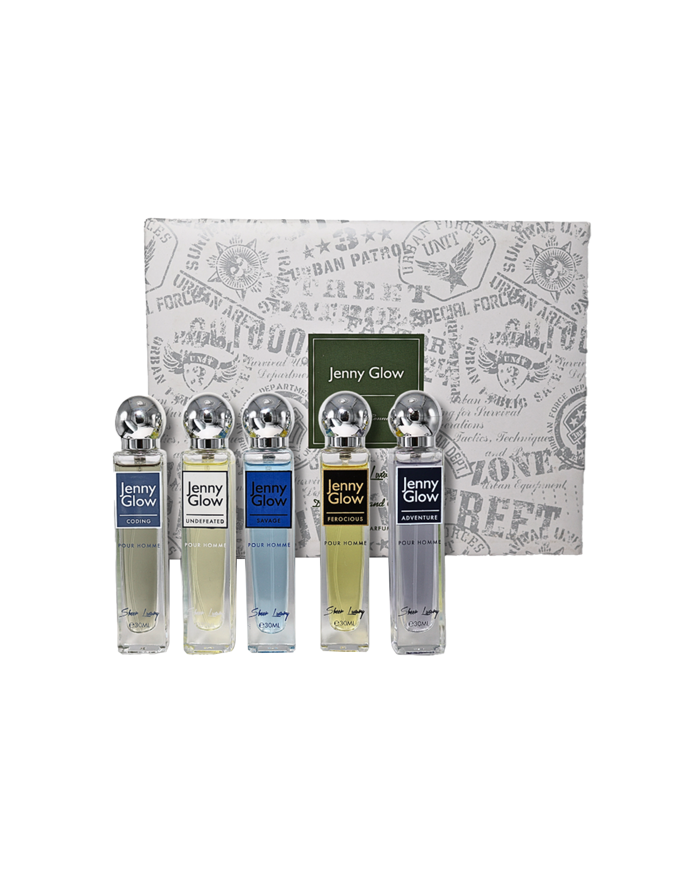 Jenny Glow 5 Pieces Travel Set (Coding, Undefeated, Savage, Ferocious & Adventure) EDP 1.0FL.OZ