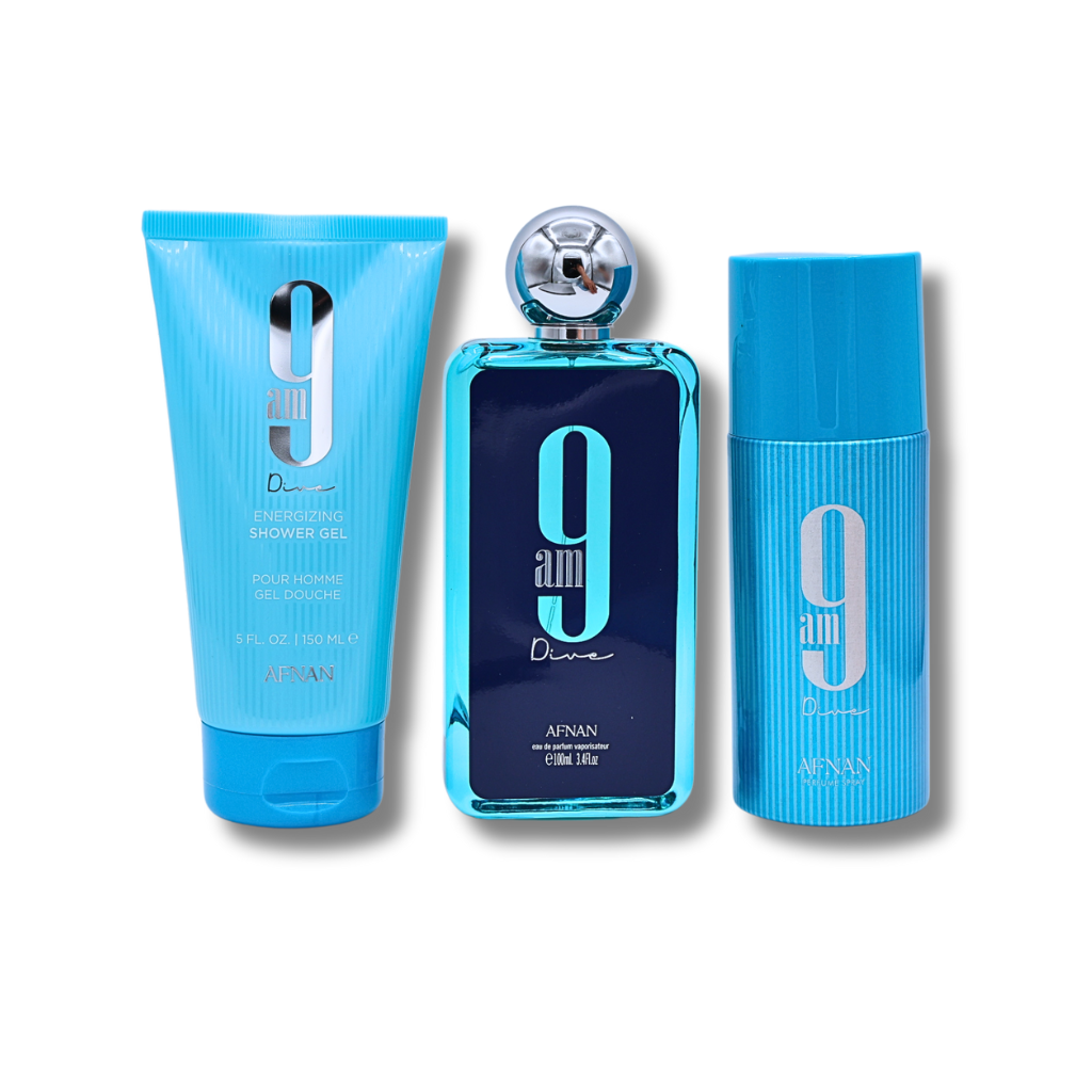Afnan 9AM Dive Set EDP 3.4FL.OZ, shower Gel 5.0FL.OZ & Deodorant 5.0FL.OZ For Men