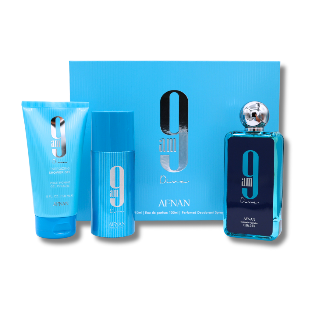Afnan 9AM Dive Set EDP 3.4FL.OZ, shower Gel 5.0FL.OZ & Deodorant 5.0FL.OZ For Men