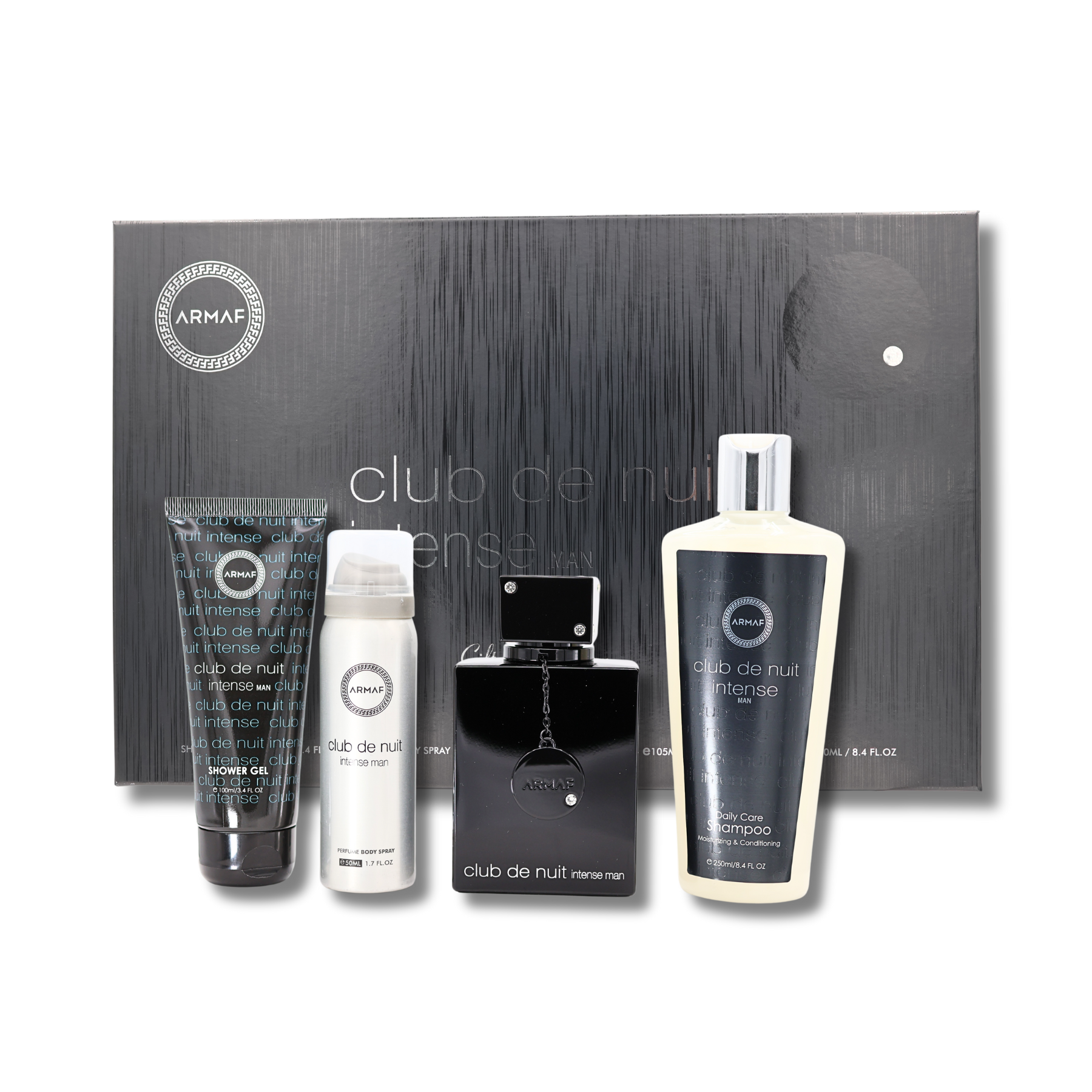 Armaf Club De Nuit Intense Gift Set - Eau De Parmaf 3.6FL.OZ, Deoderant 1.7FL.OZ, Shower Gel 3.4FL.OZ & Shampoo 8.4FL.OZ For Men