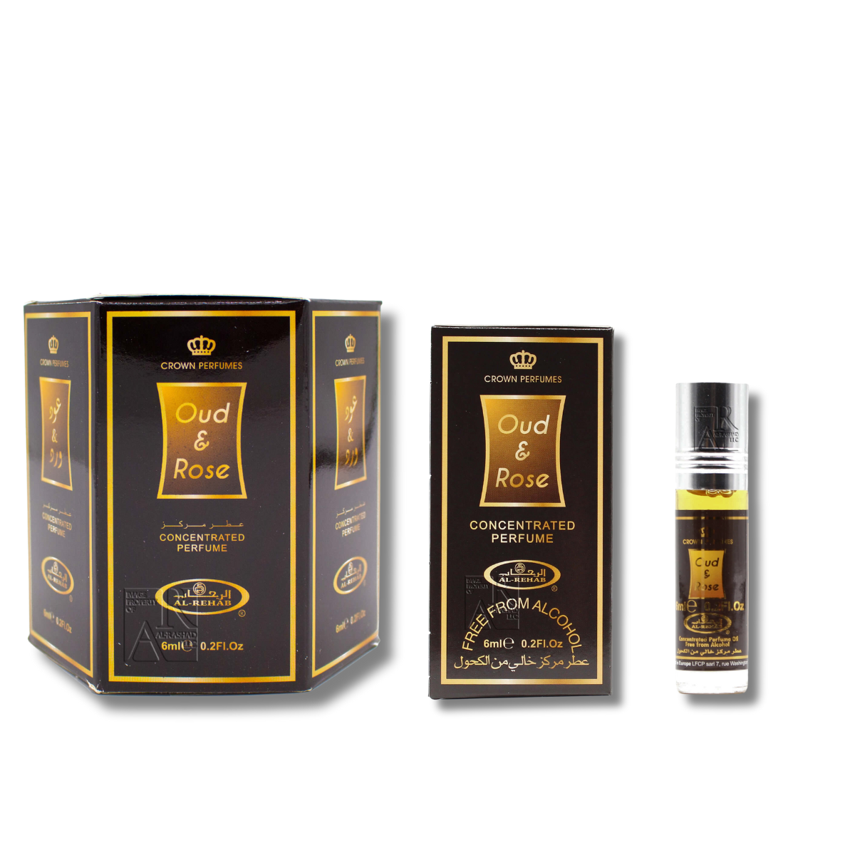 Al Rehab Oud & Rose Roll On Perfume 6Pcs x 0.2FL.OZ For Unisex