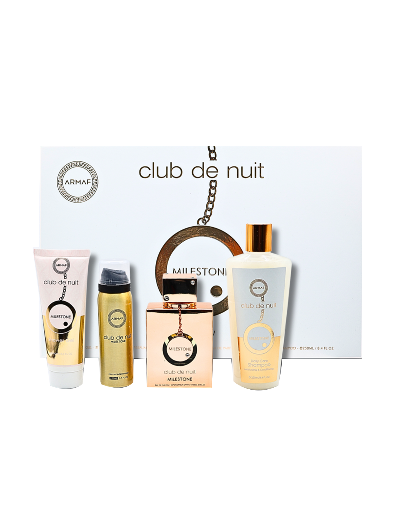 Armaf Club De Nuit Milestone Gift Set(Shower Gel 3.4 Bodyspray 1.7 Parfum 3.6 Shampoo 8.4)Fl.OZ For Unisex