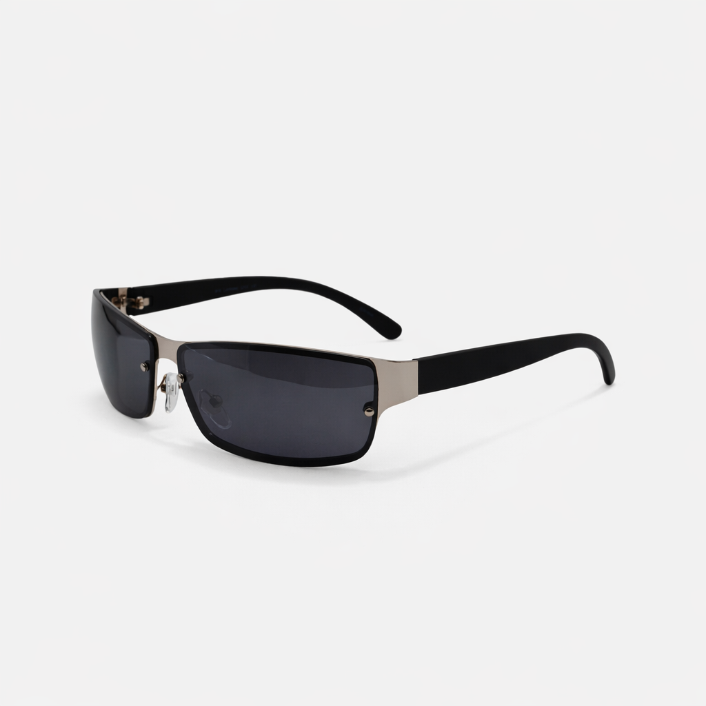 SPORT BLACK/SILVER METAL SUNGLASSES SUN117 J3165