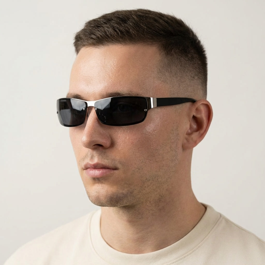 SPORT BLACK/SILVER METAL SUNGLASSES SUN117 J3165
