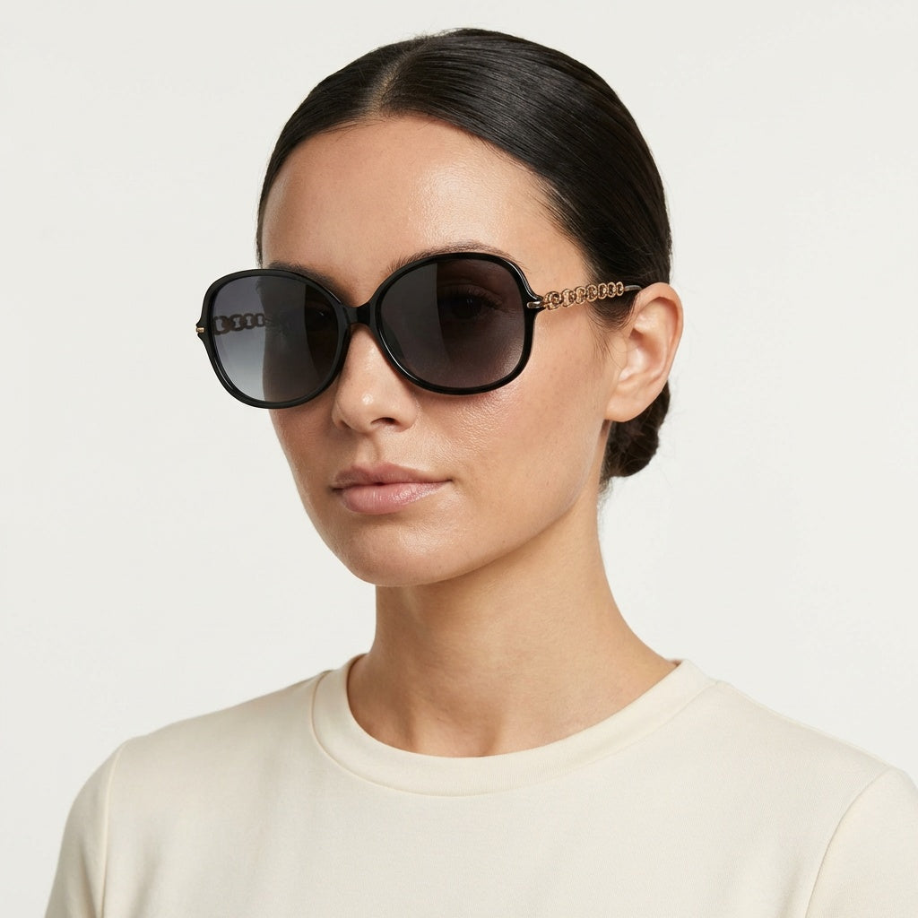 OVAL BLACK SUNGLASSES SUN142 F3009