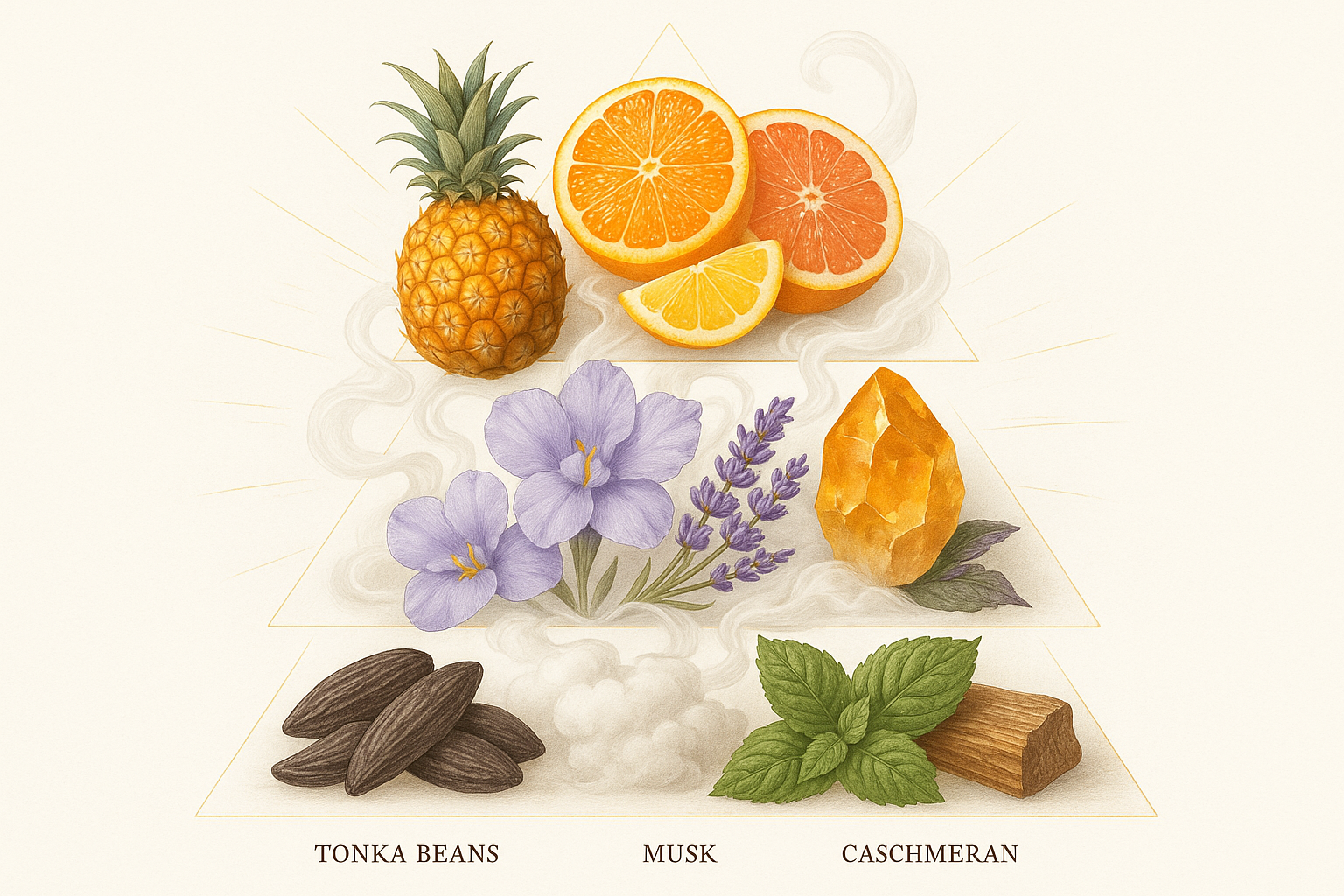 Pineapple

Orange

Grapefruit
Middle Notes

Orris

Amber

Lavender
Base Notes

Tonka Bean

Musk

Patchouli

Cashmeran